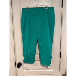 Women's Crown and Ivy teal cropped pants 12P with bow accents